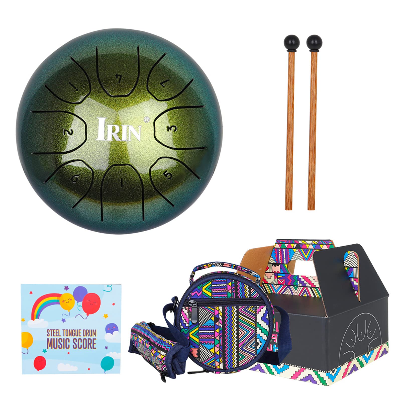 Tambour à langue en acier 14 cm 8 tons C clés avec sac de baguettes, instrument de percussion pour yoga, tambours à main pour adultes débutants 8 notes 14 cm C