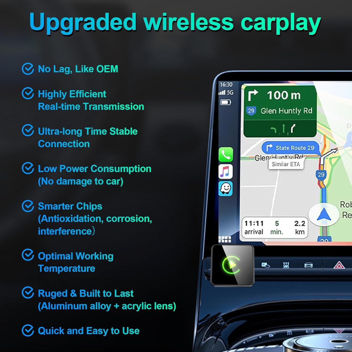QAT Wireless CarPlay Adapter Upgrade Wired CarPlay to Wireless, Mini USB Design for Cars with Built-in Wired CarPlay Plug and Play Easy Use Fast Stable Connection Car Play for i-Phone — view 5