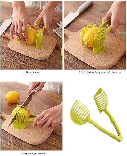 Miniatura 5 de 2 piezas de limón rebanador de tomate multiusos de mano redondas pinzas de frutas de cebollas, aguacates, huevos y otras verduras, herramientas de