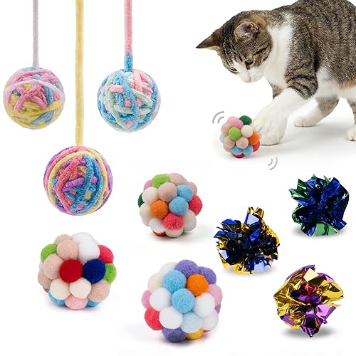 9 Pack Cat Toy Balls for Indoor Cats, Pom Pom