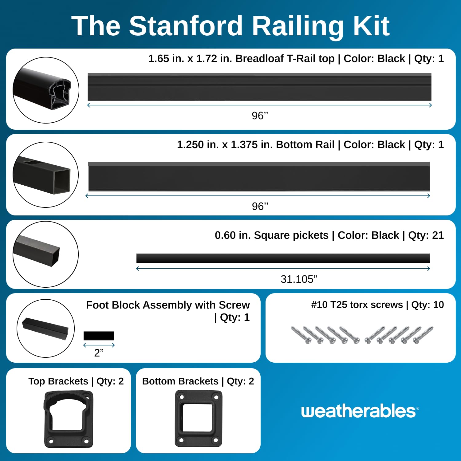 Weatherables 36 in. H x 8 ft. W Stanford Deck Railing Kit – Aluminum Porch & Balcony Railing Kit with Black Powder-Coated Finish, Adjustable Outdoor Hand Rail System
