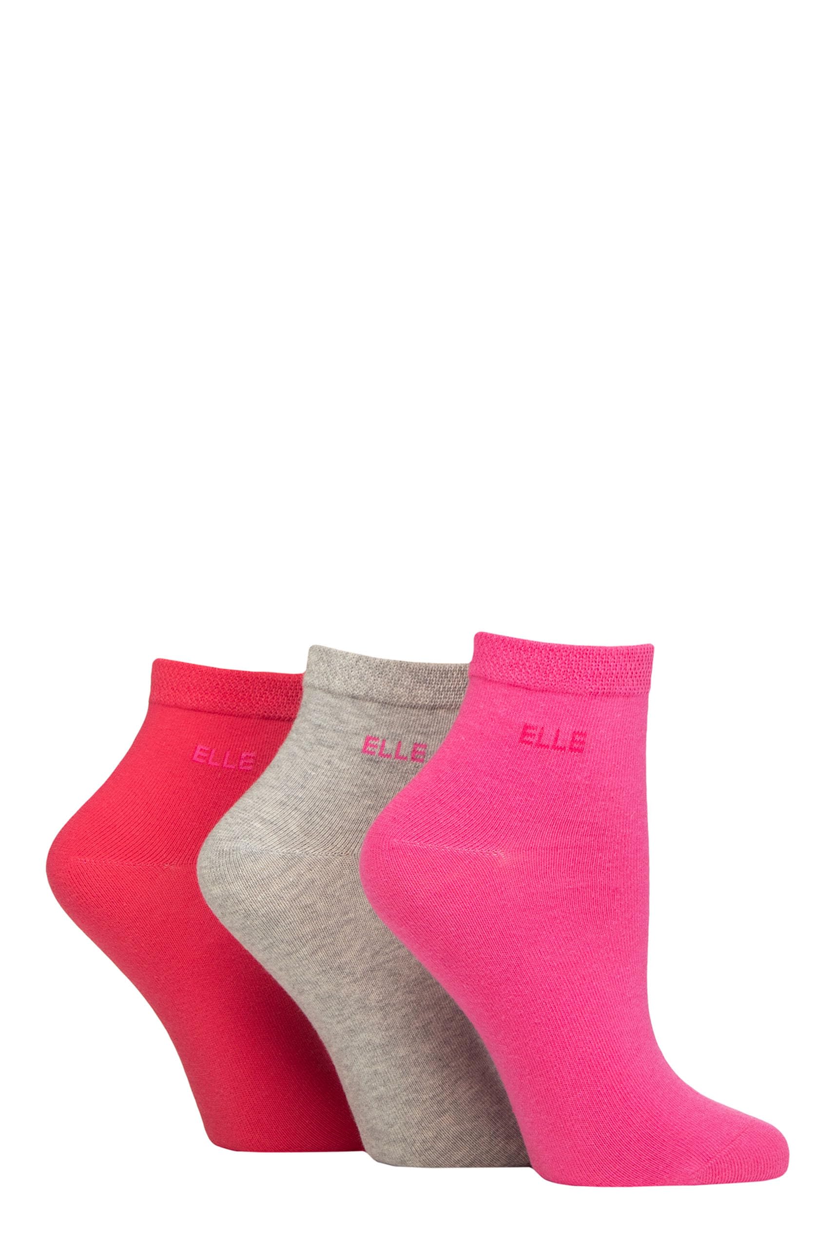 Elle Ladies Cotton Anklet Socks - Soft, Short, Plain, Striped & Patterned with Hand Linked Toes Multipack of 3 Size 4-8 (UK, Numeric, 4, 8, Regular, Regular, Cherry Fizz Plain)