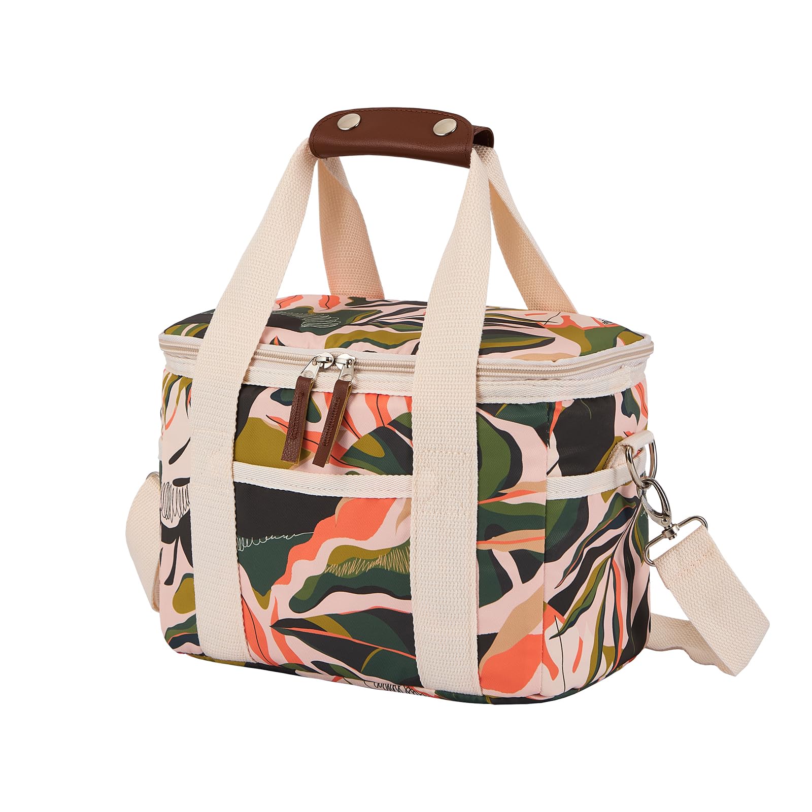 Nanxson 9L/15L/29L Large Insulated Lunch Bag for Women Adult Reusable Leakproof Picnic Lunch Box Freezable Cooler Tote Bag (9L,C-Green Leaves)