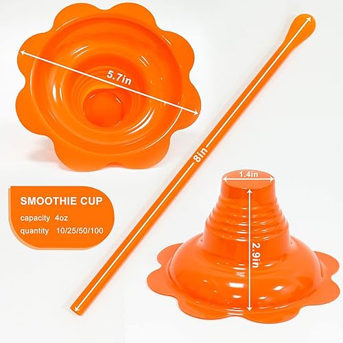 Miniatura 4 de HISENAOGH Copas de cono de nieve de flores coloridas de 4 onzas con pajitas, juego de 25 piezas de soporte para tazas de helado a prueba de fugas,