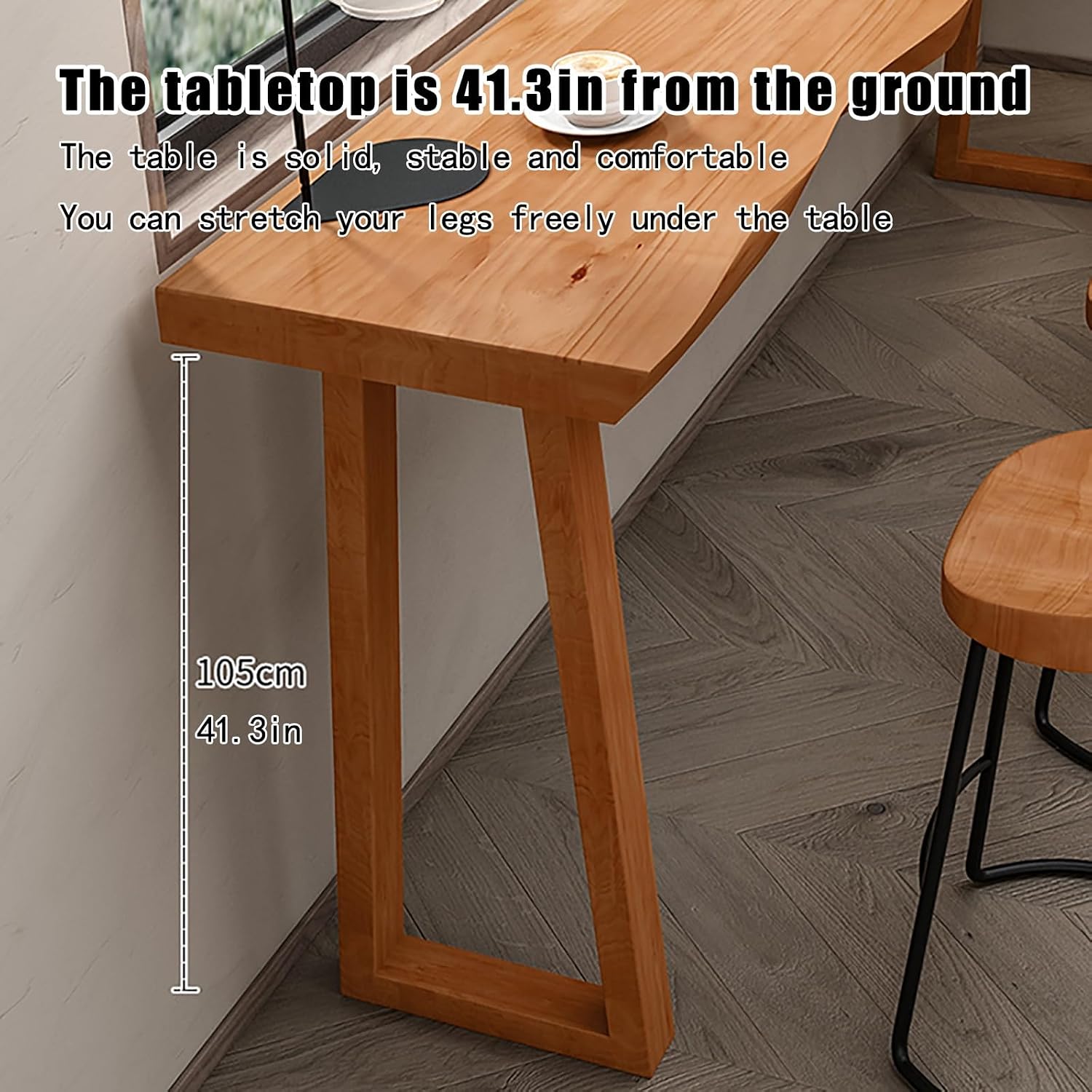 Solid Wood Bar Height Table Industrial Counter Height Kitchen Dining Table Modern Rectangular Bar Table Tall Pub Table Narrow Sofa Table Long Narrow Farmhouse Kitchen Dining Table No Stool 63"(180x45c