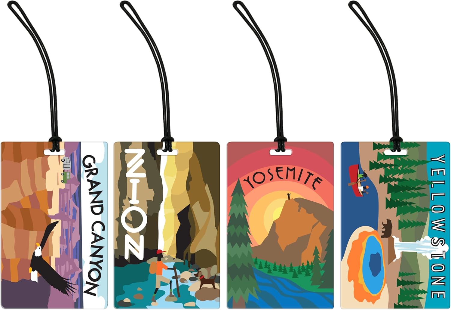 R. Nichols Ski Vacation Life Luggage Tag Set - Sturdy Waterproof Plastic Travel Labels for Baggage, Suitcases, Backpacks, and Diaper Bags, 4 Assorted 2.5 Inch x 4 Inch Tags With Black Loop Attachments