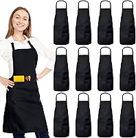 XEMGUE 12 Pack Black Bib Aprons for Men Women - Unisex Kitchen Chef Aprons with 2 Pockets, Adjustable Ties for Cooking BBQ Crafts 24x29"