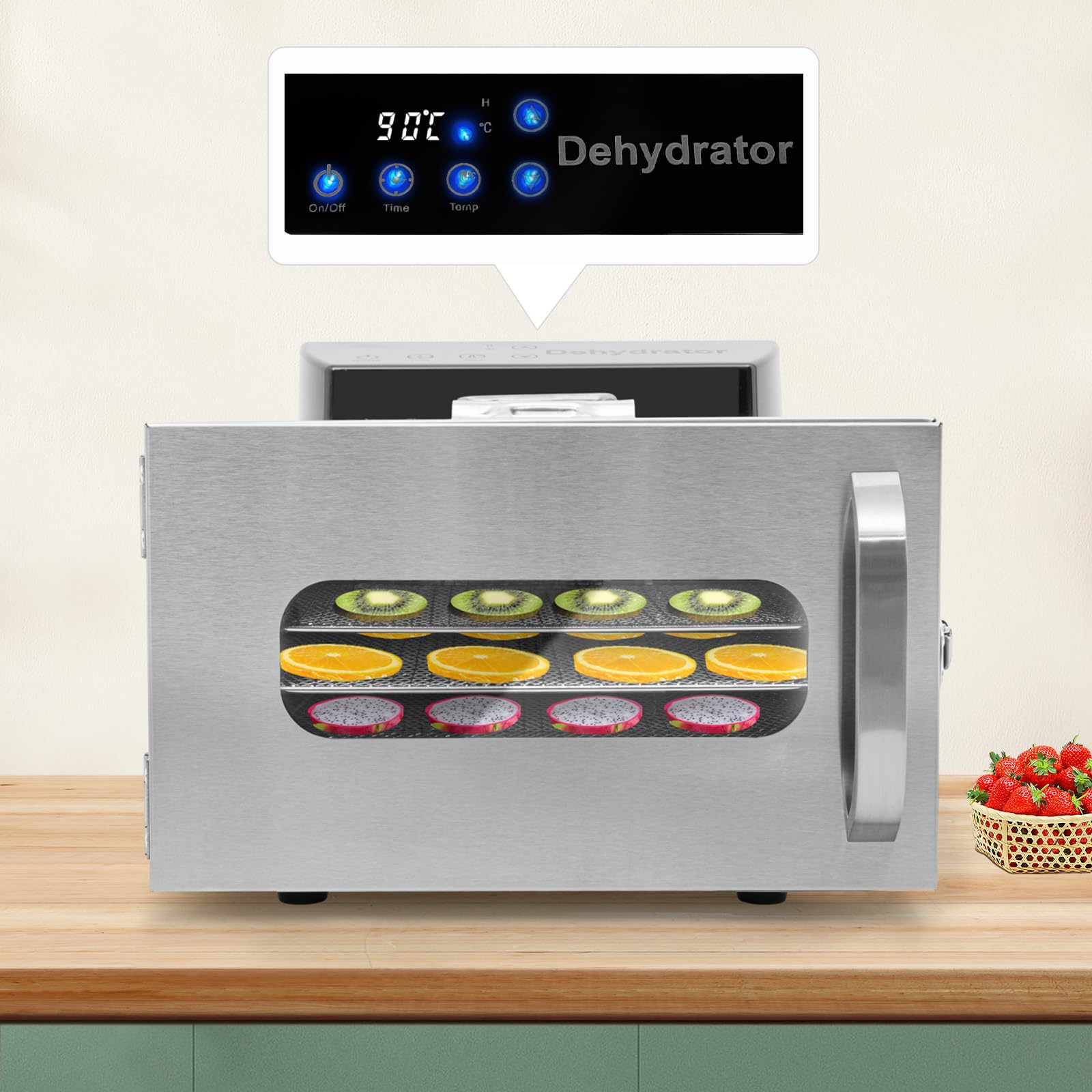 Deshidratador de acero inoxidable con 6 bandejas y 1 clip de alimentos deshidratador de alimentos 400W para deshidratar frutas verduras y carnes (plata)
