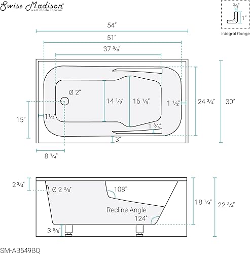 Vista 53 de Swiss Madison Well Made Forever SM-AB540MB Voltaire - Bañera de alcoba con faldón, 60 x 30 pulgadas, negro mate Mate negro
