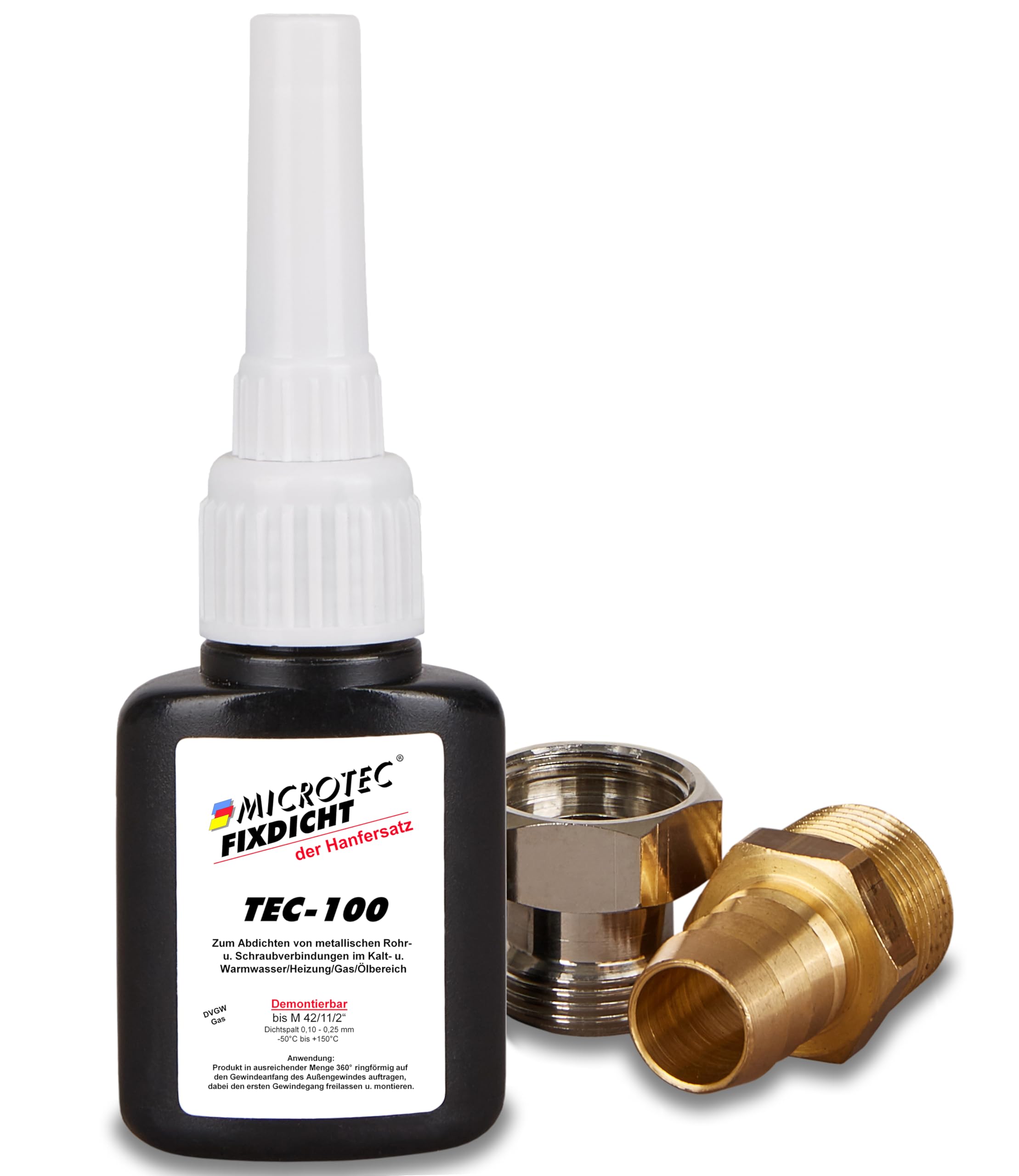 Microtec® Fixdicht Dichtmittel TEC-100 | 10g | Gewindedichtung und Schraubensicherung | Der Hanfersatz aus der Flasche | einfaches, schnelles und sicheres Gewindedichtmittel | DVGW