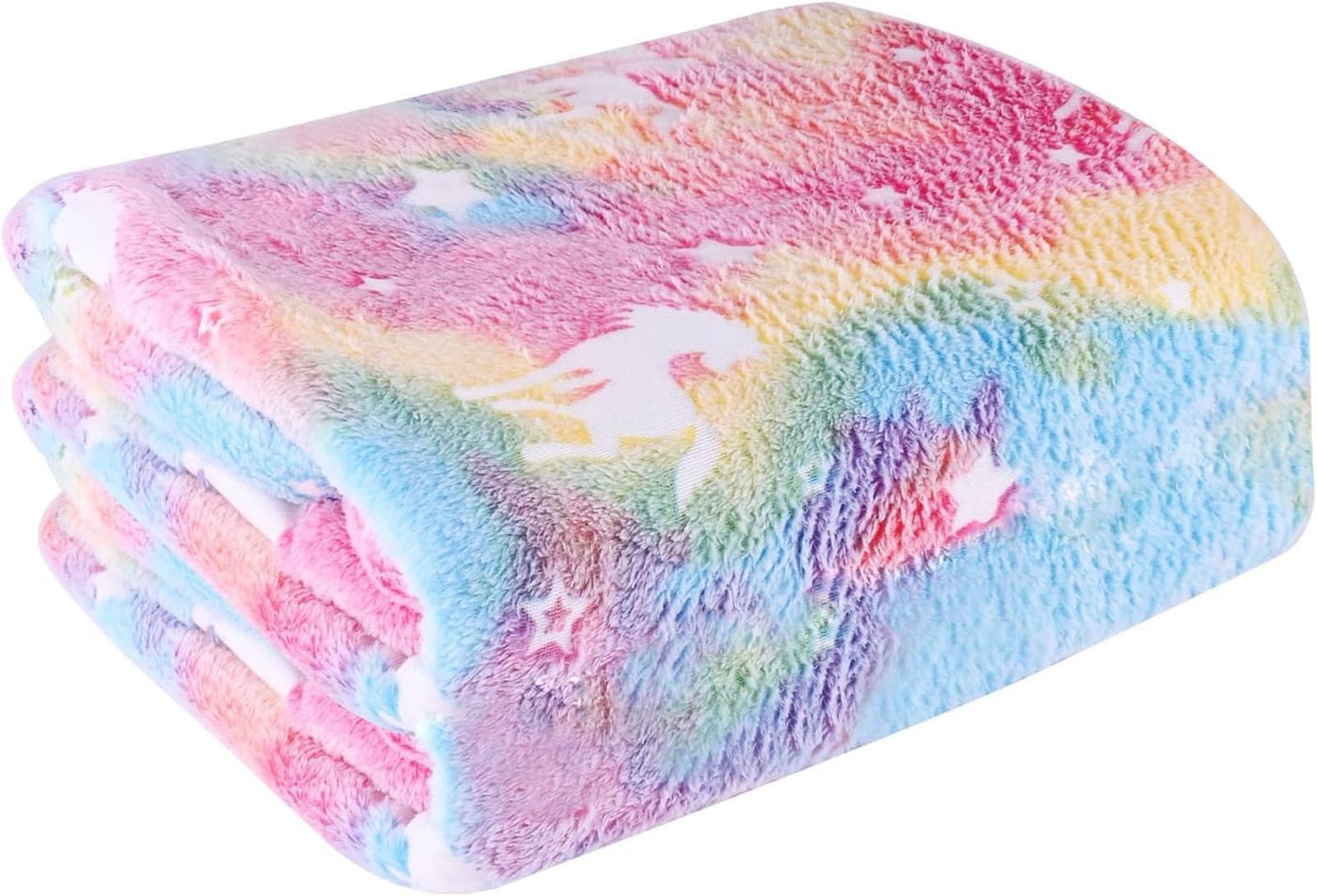 Rayyan Glow in The Dark Blanket, Soft Flannel Fleece Blanket,All Season Blanket for Kids,Soft Warm Fleece Material Bed Throw for Boys Girls,Rainbow Unicorn Blanket Pink(120X150CM)