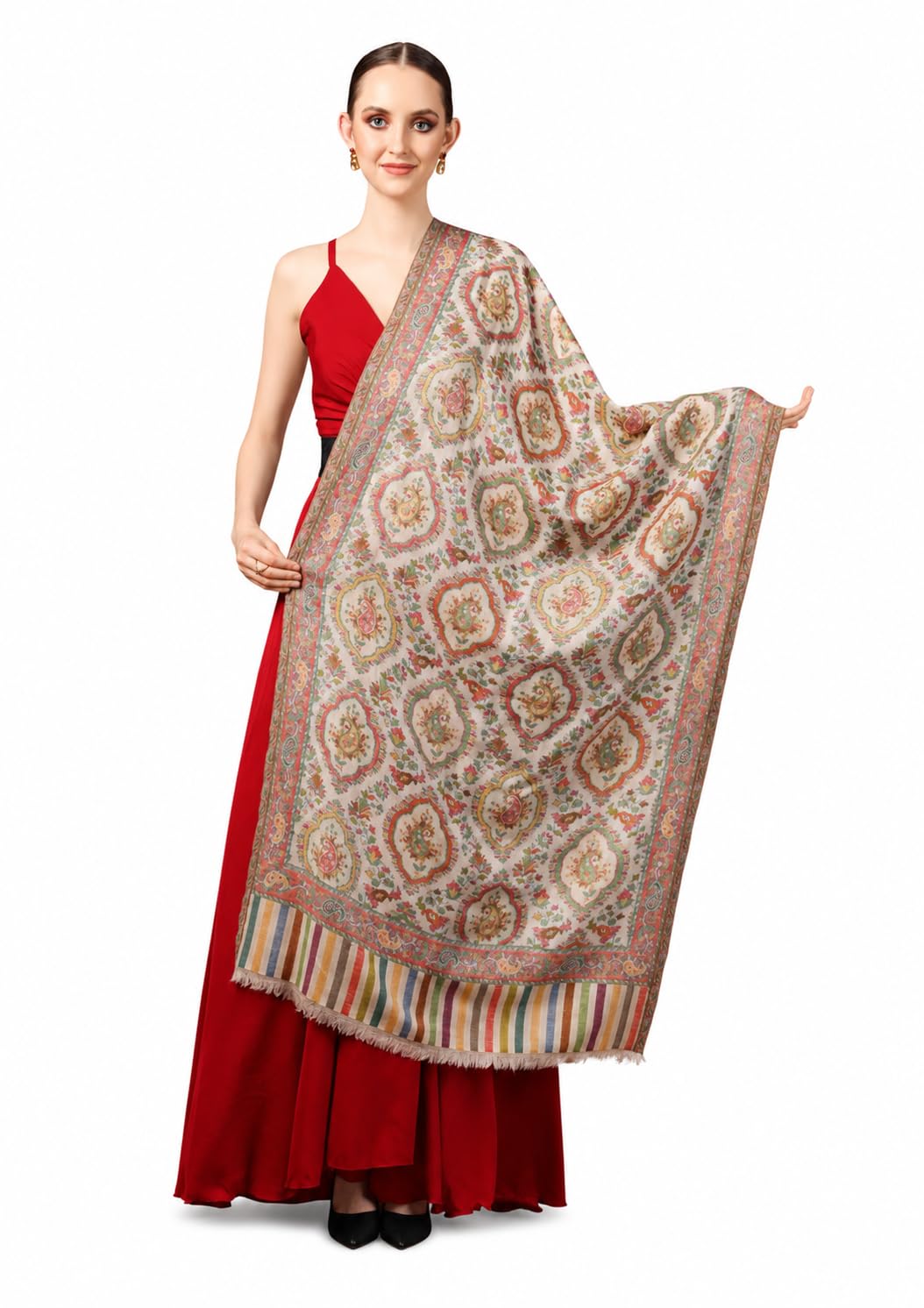 Womens 100% Pure Wool Ethnic Stole, With Woolmark Certification-image-2