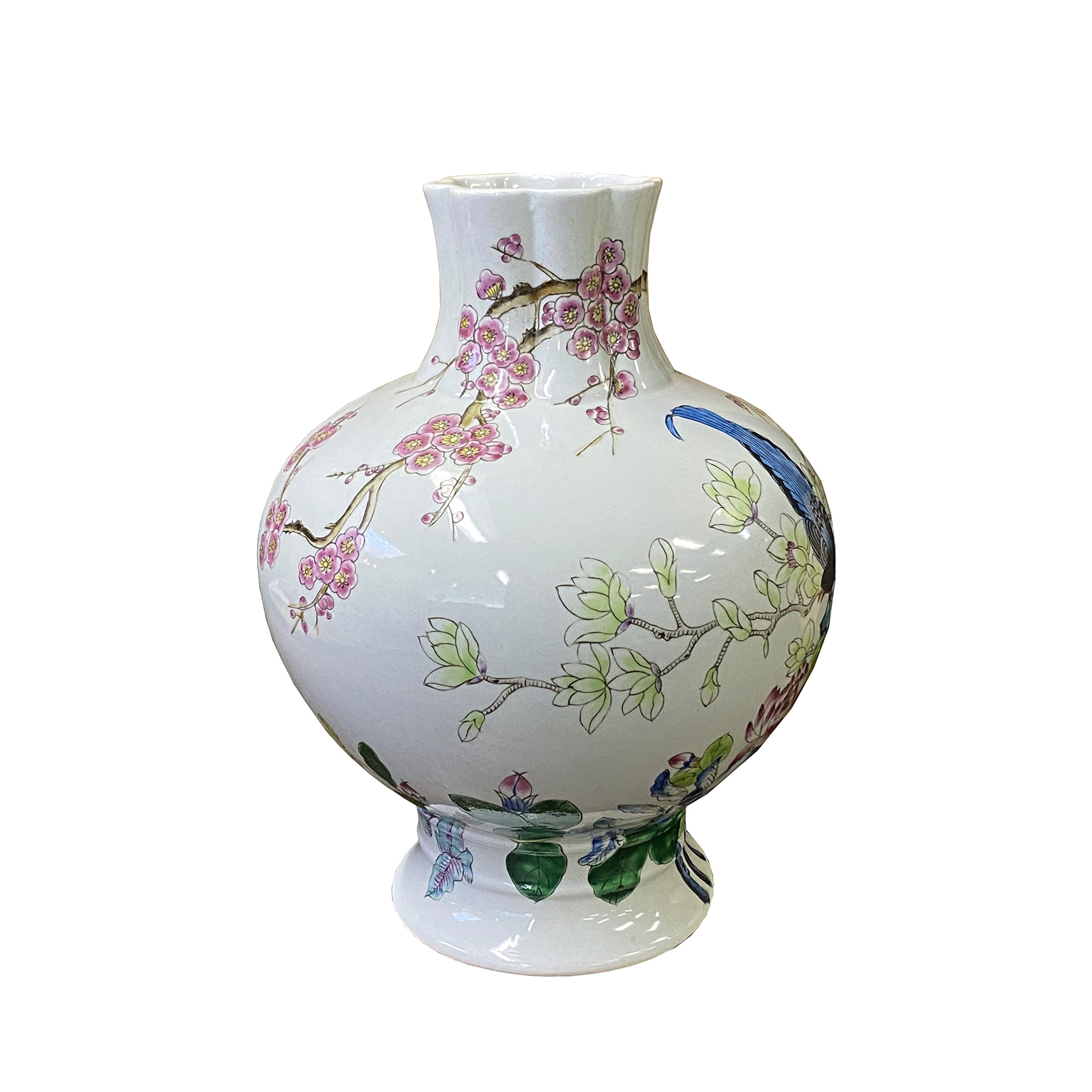 Amazon.com: 中國白瓷彩色花朵主題花瓶展示Aws2944 : 居家與廚房