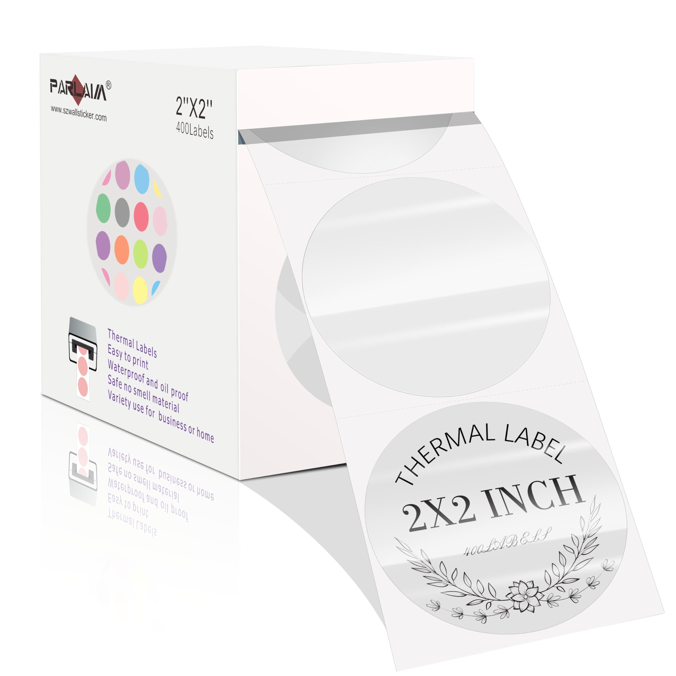 PARLAIM 2'Transparent Thermal Labels, Self-Adhesive Round Clear Waterproof Labels, Direct Thermal Stickers for DIY Logo Design Office Business, 400