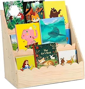5-Tier Bookshelf, Bookcases Scalloped Book Shelf, Montessori Style Display, Durable Bookcase Books Organizer for Room Bedroom, Playroom