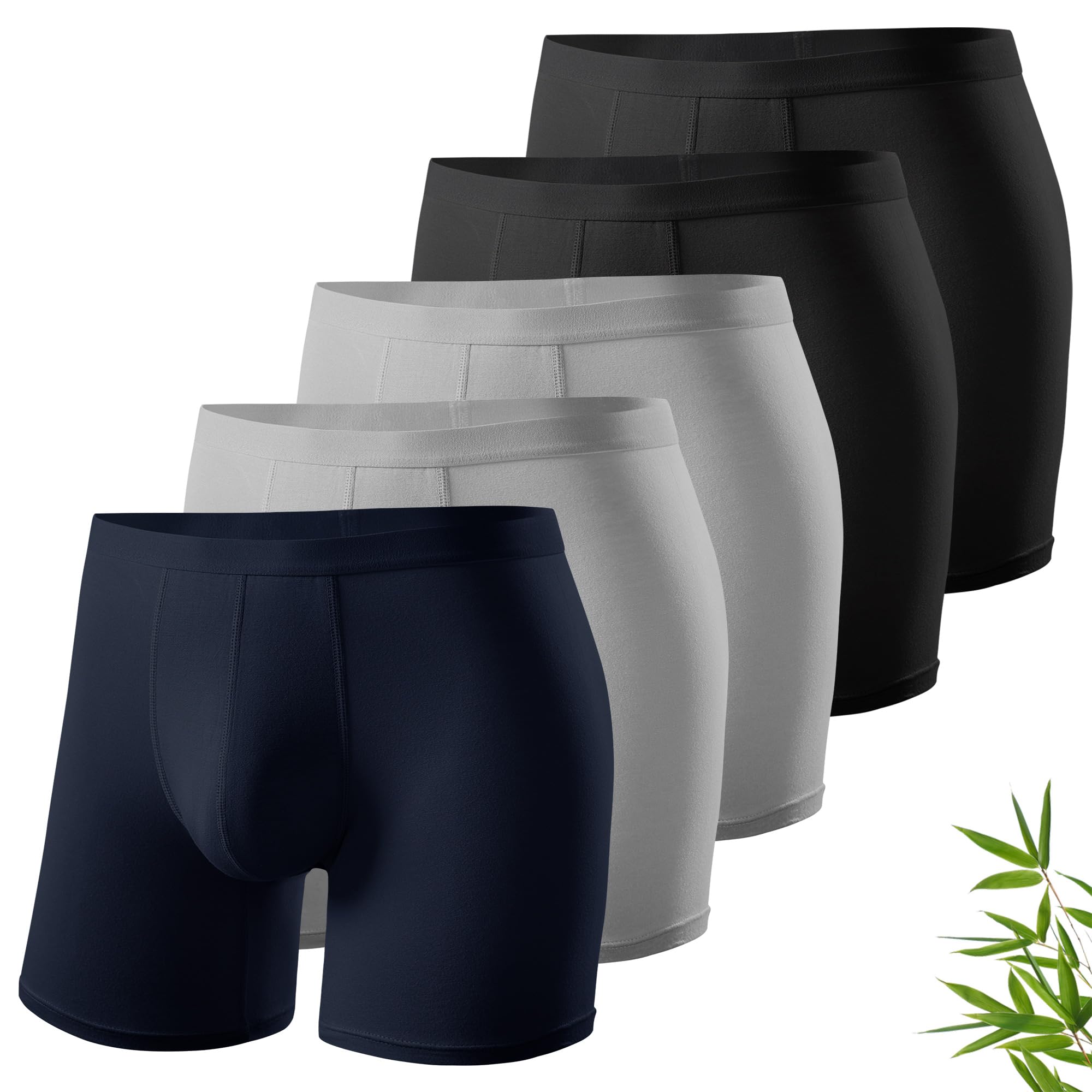 MEETYOO 3/5er Pack Lange Boxershorts Herren & Bambus Unterhosen Männer, Hautfreundlich, Atmungsaktiv-Verstärkte Nähte und das Anti-Roll-Saumdesign