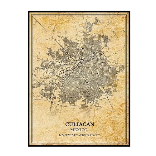 TANOKCRS Culiacan Mexico Wall Art Vintage Print Poster Map Artwork Travel Souvenir Gift Home Decor 9x11 Inches Unframed