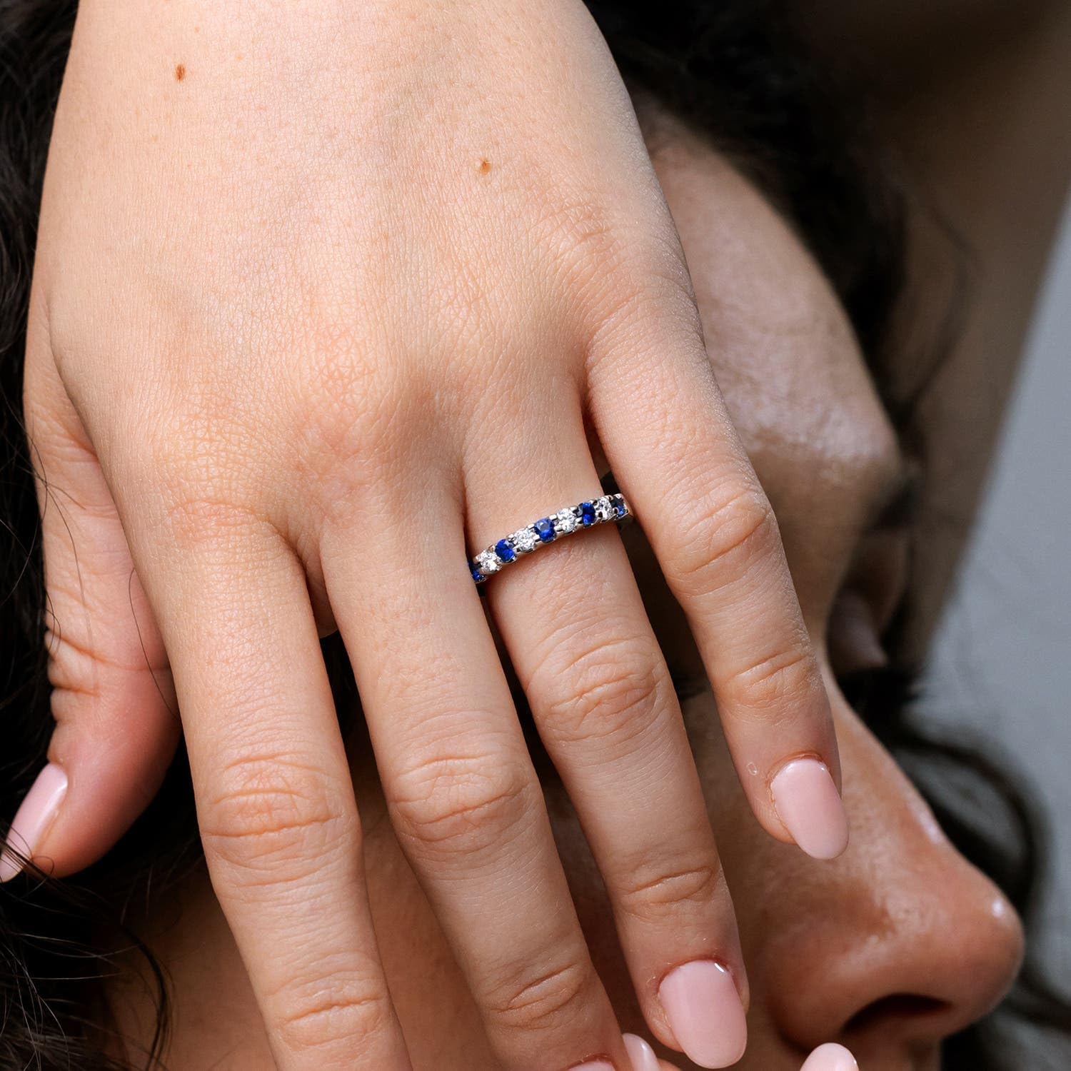 Angara Natural Blue Sapphire Ring for Women | Round Blue Sapphire Diamond Non Eternity Ring in 14K Solid Gold/Platinum | September Birthday, Anniversary Gemstone Jewellery Gift - Image 3