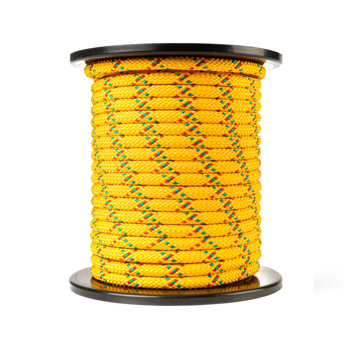 Cuerda de polipropileno (10mm, 50M, amarillo con rojo y verde) - Cuerda trenzada ligera y versátil para exteriores, para supervivencia y jardín - ¡No para escalar! - Carga de rotura 1326kg