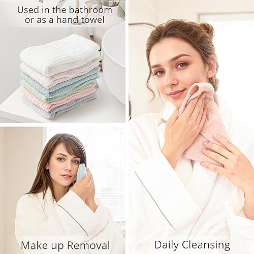 Miniatura 10 de Konssy Paquete de 6 paños de lavado suave para lavar la cara, toallas faciales de algodón para pieles sensibles, removedor de maquillaje facial,