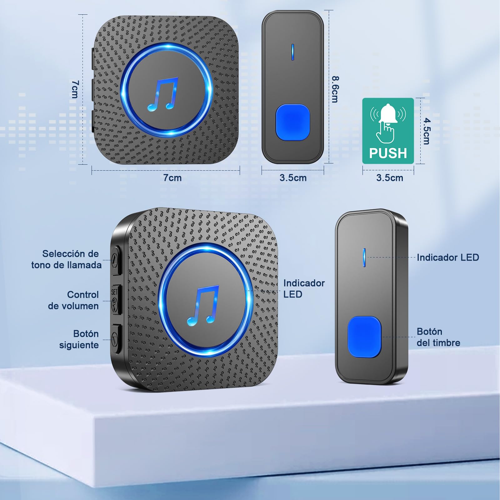 SURFOU Timbre Inalámbrico Exterior Interior Impermeable, Campainha Sem Fios Exterior, Kit Wireless Doorbell Puerta para Casa 400M de Alcance con 55 Melodías, 5 Niveles de Volumen, Indicador LED, Negro — view 7
