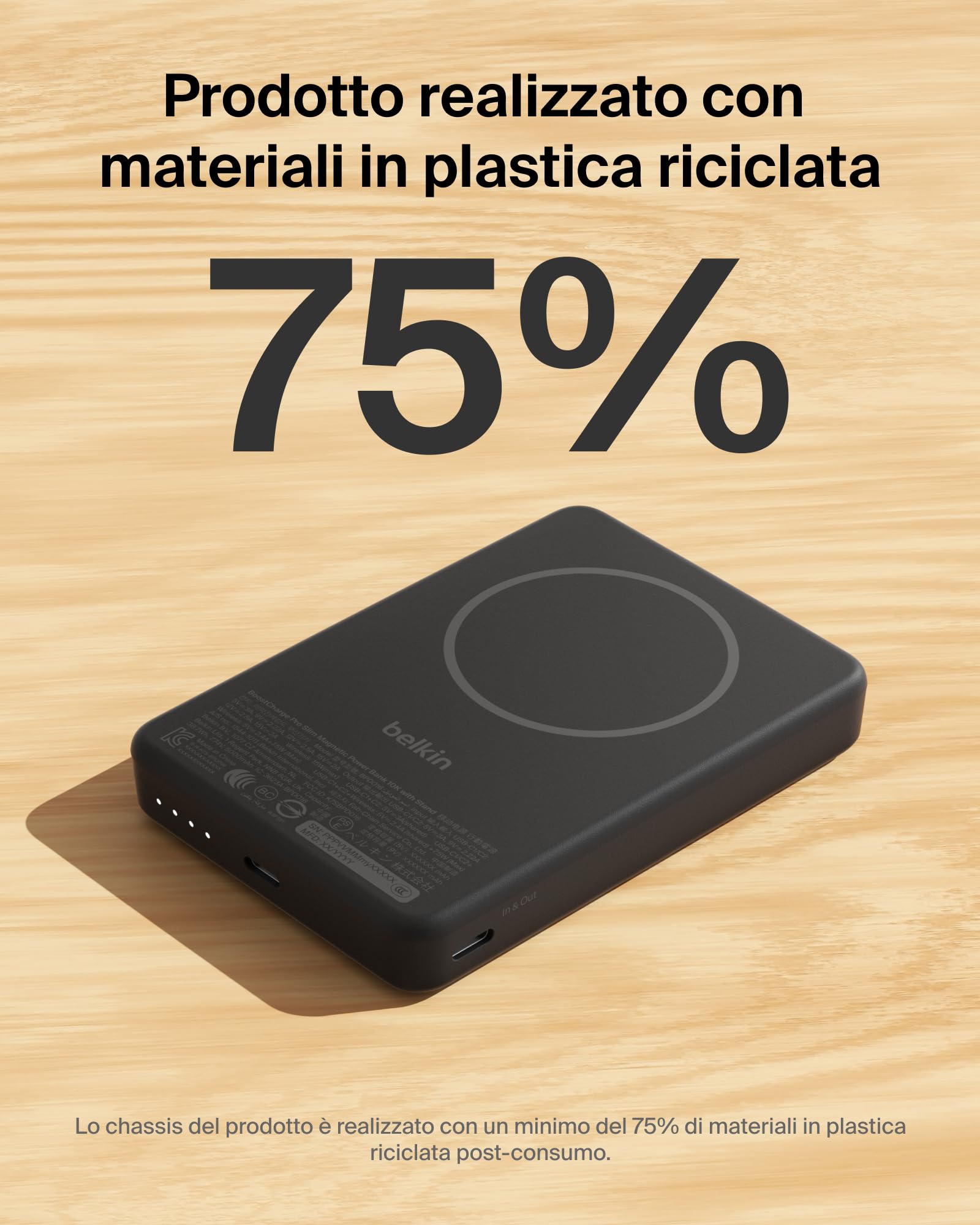Belkin BoostCharge Power Bank Magnetico Sottile 10000mAh, Supporto - Nero | Caricatore Portatile 10000mAh Wireless, Certificato Qi2, Anello Magnetico, 1 USBC, Precaricato, Cavo Incluso, Sicuro in Aereo
