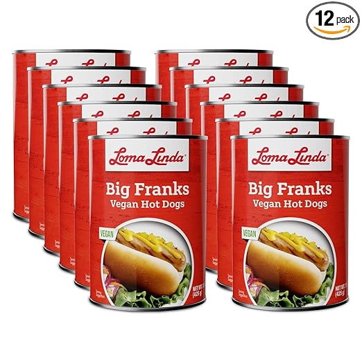 Vegan Hot Dogs Plant-Based Meat Alternative - Loma Linda Big Franks Variety Pack, 15oz Cans (12 Pack) - High Protein Meatless Franks for Grilling & Cooking - Vegetarian, Non-GMO, Soy Protein