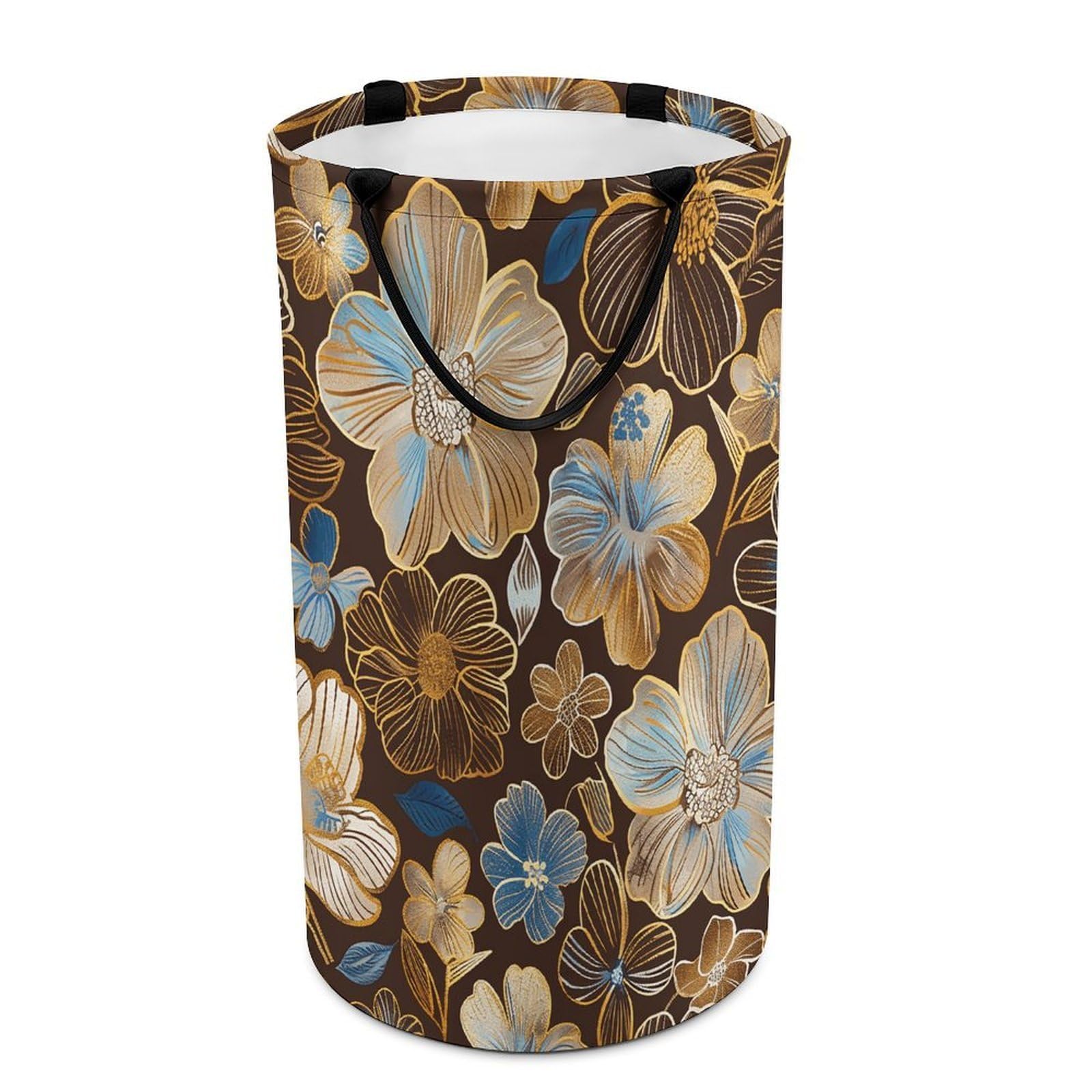 Hand Drawn Flowers Laundry Basket Freestanding Laundry Hamper with Handles Waterproof Dirty Clothes Hamper Collapsible Washing Bin Aesthetic Clothes Basket for Bathroom Bedroom Dorm