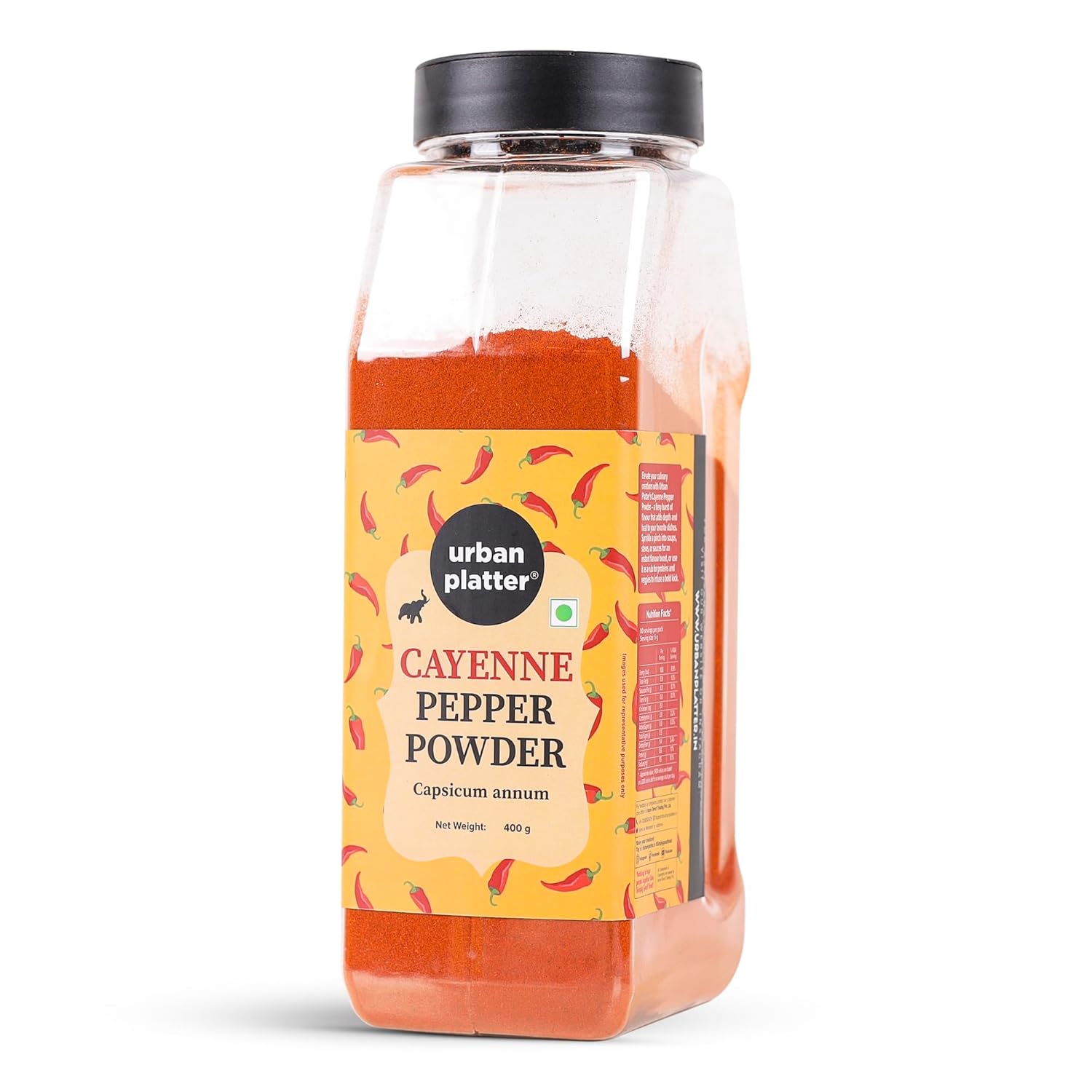 Urban Platter Cayenne Pepper Powder Shaker Jar 400g / 14oz [Capsicum Annum Spicy Pepper Powder]