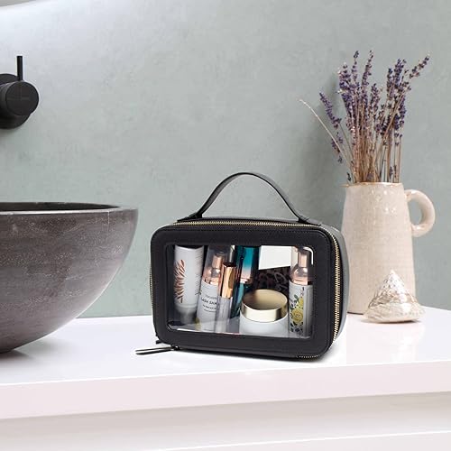 Miniatura 4 de Bolsa de maquillaje con letras de chenilla para viajes con muñeca con cremallera, bolsa de cosméticos transparente para mujeres, bolsa impermeable