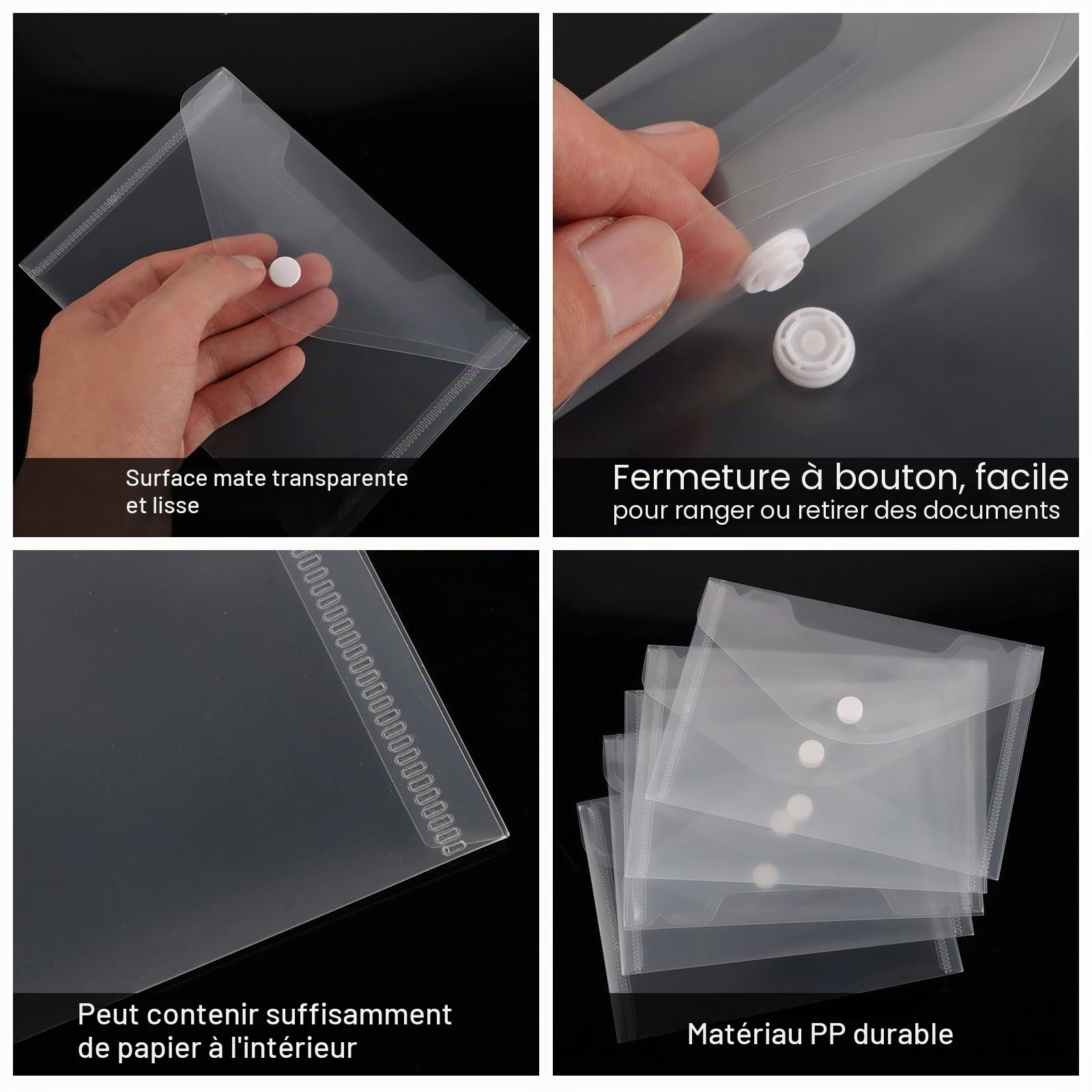SHUESS Lot de 50 pochettes en plastique A6 – Enveloppes A6 – Petits pochettes en plastique – Dossiers transparents pour la maison, le bureau, l'école