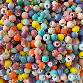 Lasenersm 150g About 590 Pieces Round Ceramic Loose Beads - Handmade Porcelain Spacer Beads for DIY Jewelry Making, Dia 6mm, Candy-Color Series
