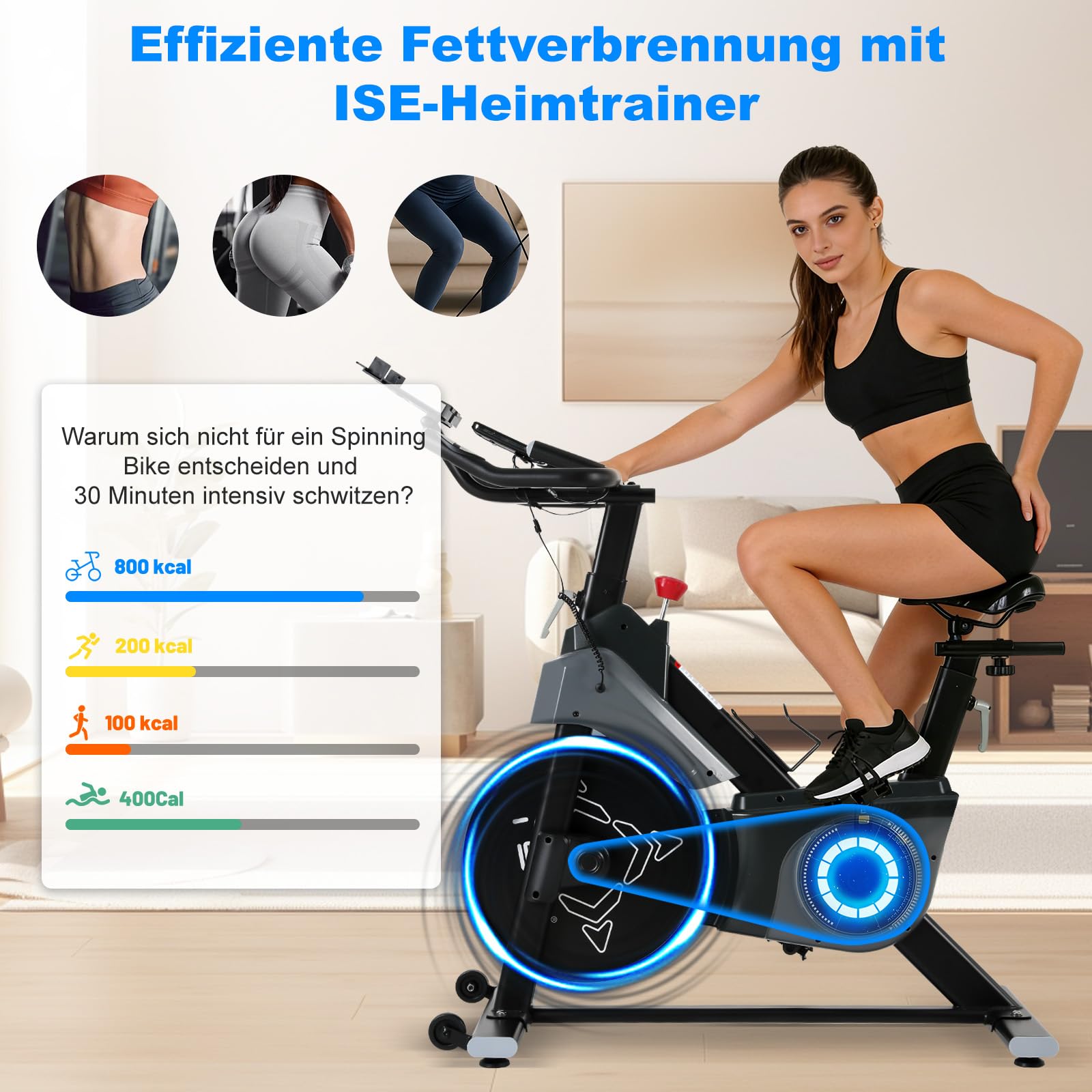 ISE Aktualisierte Heimtrainer Fahrrad,Hometrainer Fahrrad mit Verstellbarem Widerstand 26KG,Indoor Bike mit Flüsterleise,Schweres Schwungrad und Verbesserter LCD-Monitor,Indoor Cycling Bike Bis 120KG Sport & Freizeit