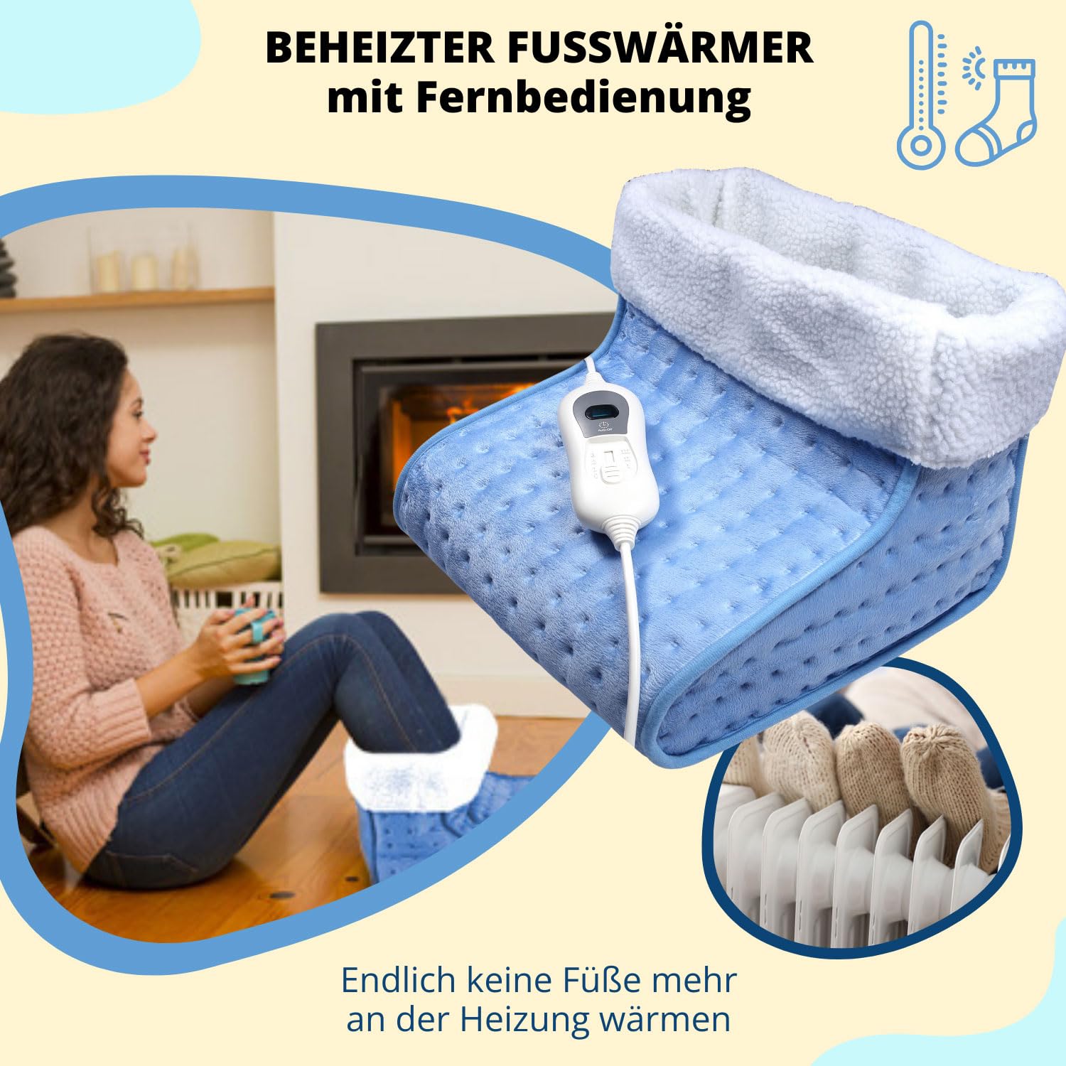 Syntrox Germany Atmungsaktiver Elektrischer Fußwärmer Wasilla, Fußheizung für den Winter,Hausschuhe Schuhe, beheizter Fußwärmer, Massagegerät, Heizung, 100 Watt, Fernbedienung, 3 Temperaturstufen