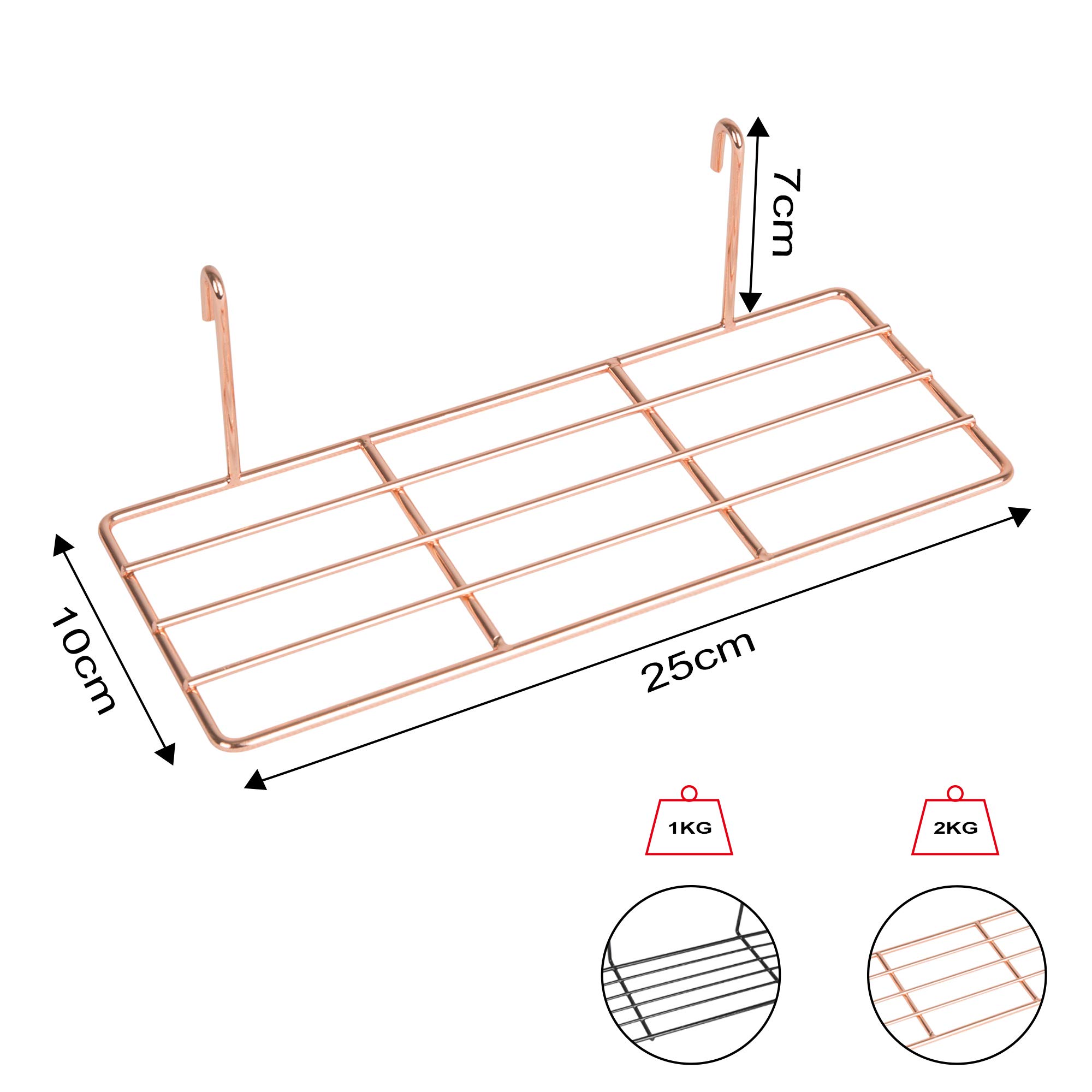 Accessoires de Grille Murale, étagère Suspendue, Rack de Stockage Mur Grille Suspendu, étagère de Stockage en Fil, Or-Rose, 25 x 10 x 7 cm
