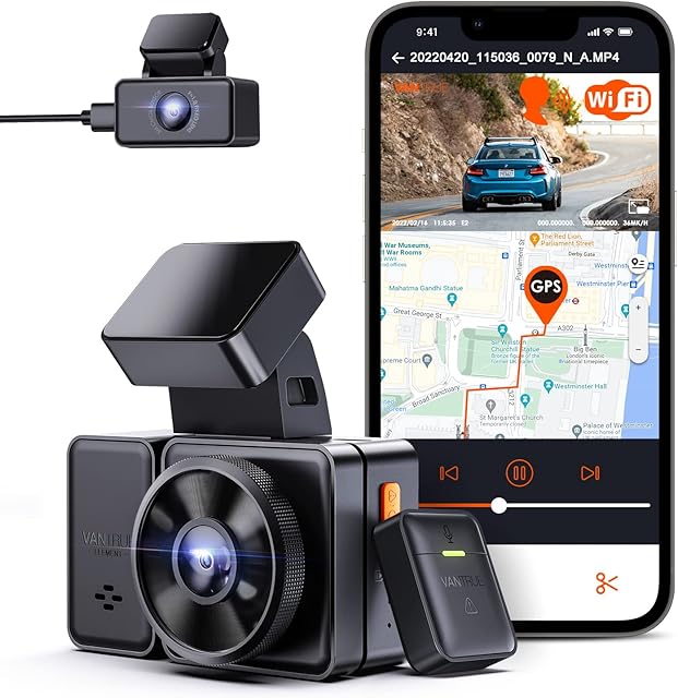 VANTRUE E2 Dash Cam Front and Rear 2.5K WiFi GPS Voice Control 1944P+1944P Dual Dashcam Wireless Remote Controller Car Camera Buffer Parking Mode WDR Night Vision Support 512GB Max
