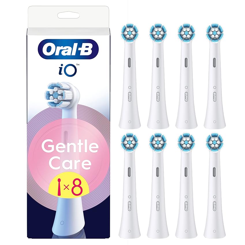 Oral-B Testine di Ricambio iO Gentle Care Bianche, 8 Testine Rotonde Originali per Gengive Sensibili, Setole angolate per rimuovere la placca, Adatte allo Spazzolino Elettrico Oral B