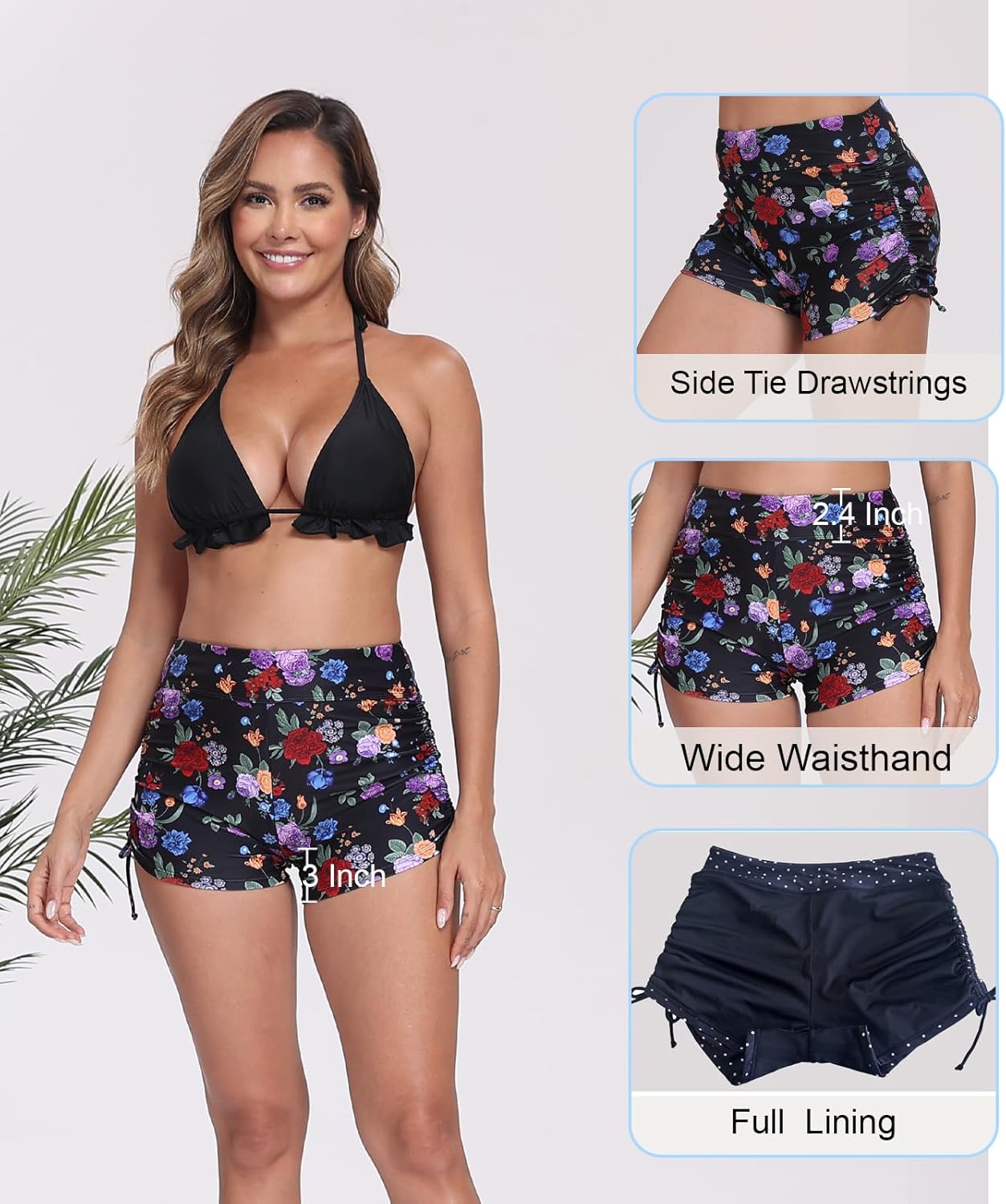 Halcurt Women's High Waisted Swim Board Shorts (Available in Plus) Tummy Control Side Drawstring Swimsuit Bottoms - Image 4