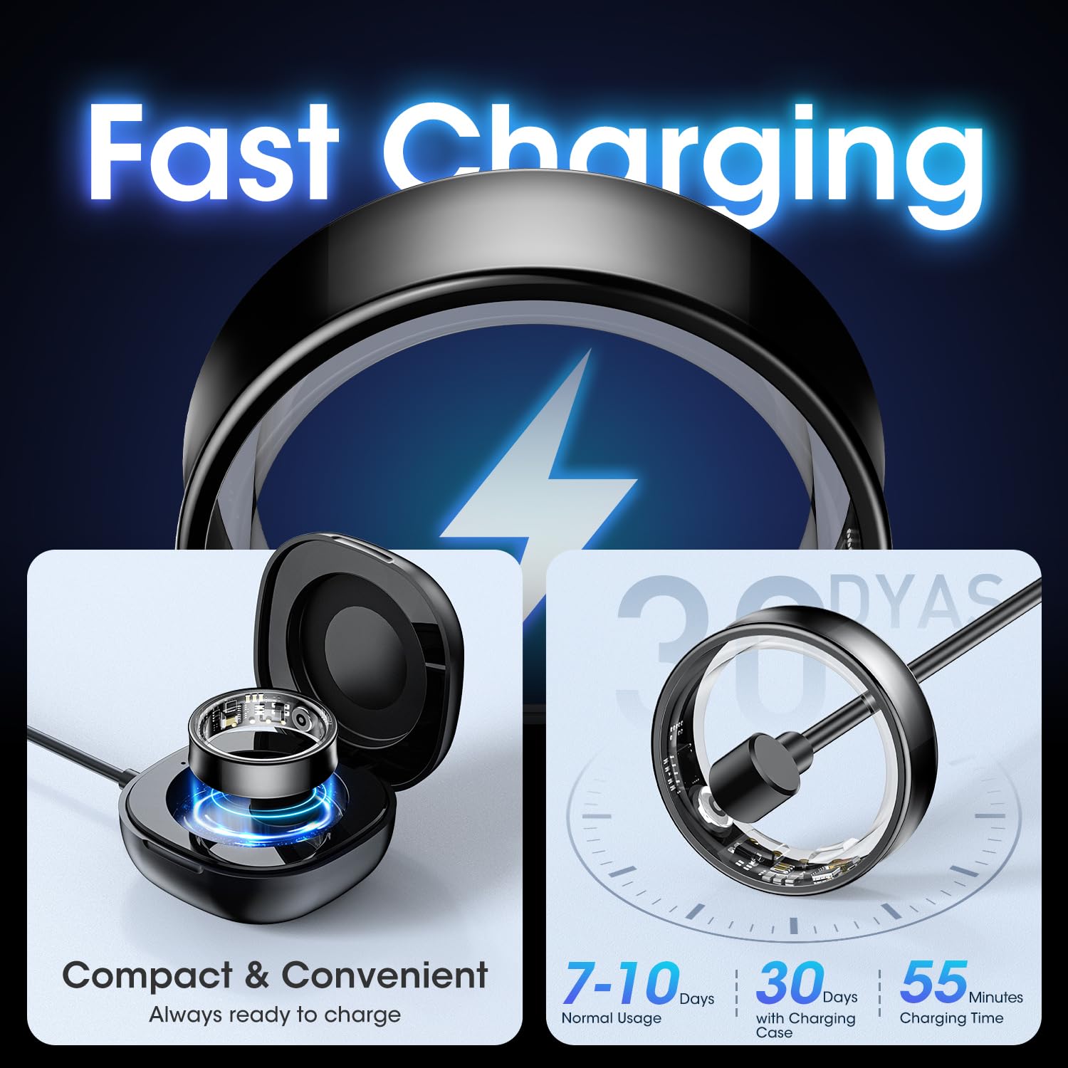 2026 Smart Ring Watch Uomo Donna, Anello Intelligente Fitness con 24H HRV Frequenza Cardiaca SpO2, 176 Sport, Impermeabile IP68, APP Nessun Abbonamento Android iOS, Nero, 65.4mm(11)