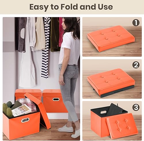 Miniatura 24 de COSYLAND - Reposapiés u otomano con almacenamiento plegable de piel, con agujero para agarrar, para habitación, tamaño pequeño, rectangular, 17 x 15