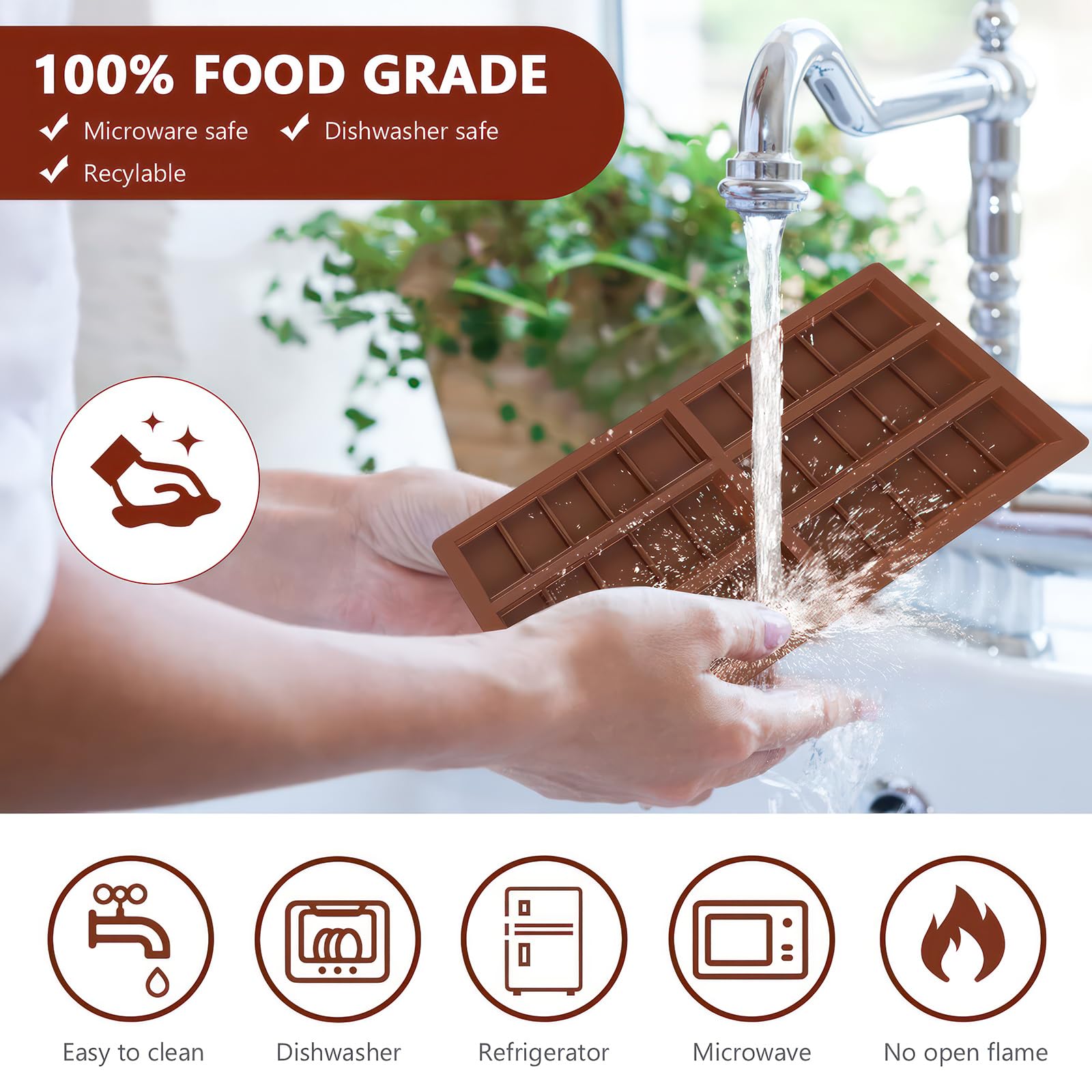 Stampo per cioccolato Dubai, in silicone, 2 pezzi, per cioccolatini Dubai, rettangolari, per cioccolatini, caramelle con raschietto, per San Valentino, compleanno