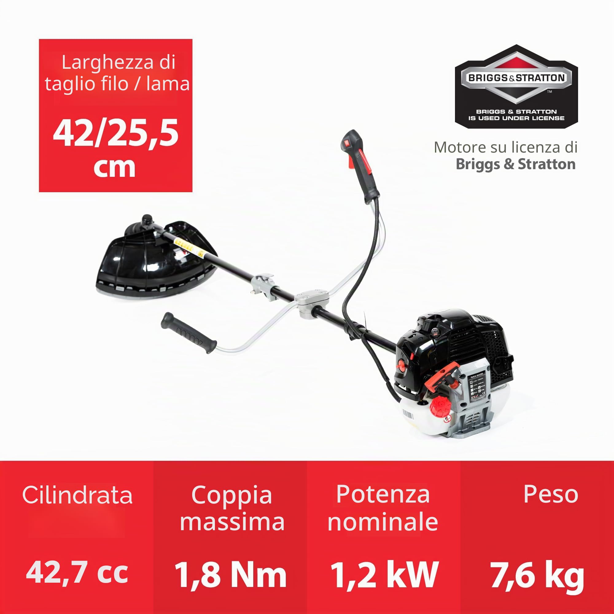 NAX POWER PRODUCTS 600B motore 42,7 cm3 1,2 kW Briggs & Stratton prodotto con licenza, decespugliatore