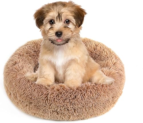 Miniatura 40 de NOYAL Cama calmante en forma de dona para perros y gatos pequeños a medianos. Cama para mascotas de pelo sintético de felpa antiansiedad con funda
