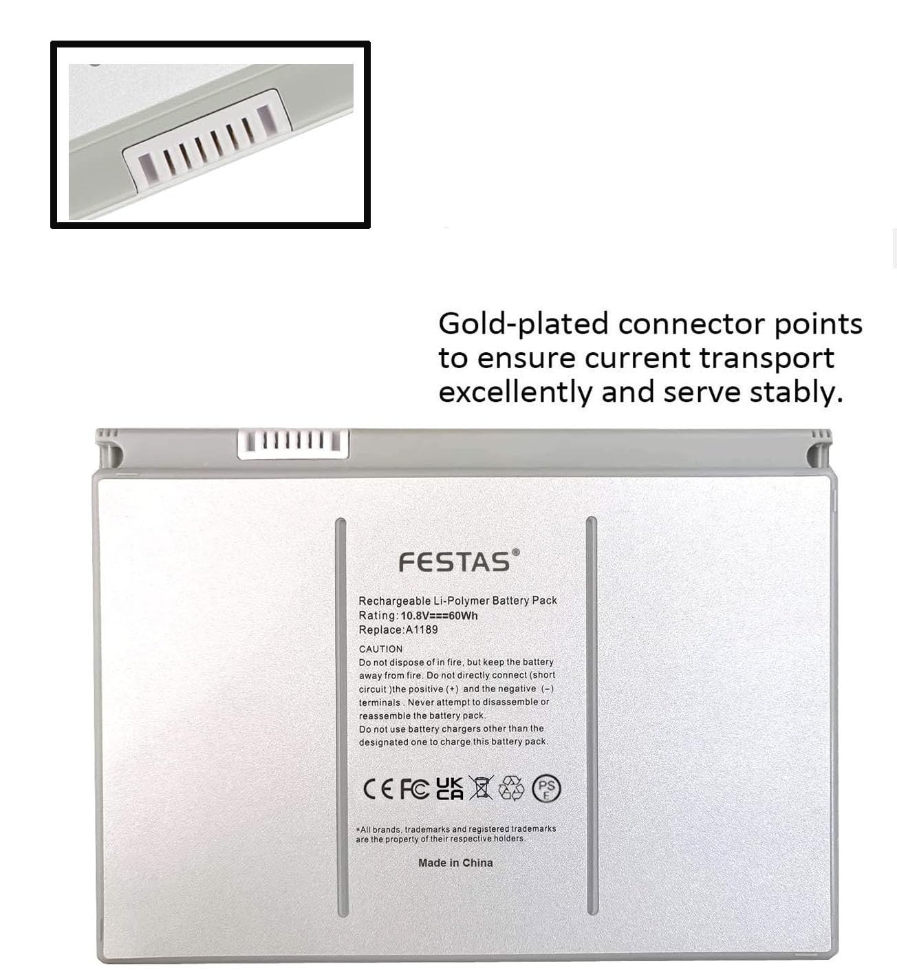 FESTAS Batteria 10,8 V 5600 mAh 60 Wh A1189 Compatibile con MacBook Pro 17" (solo per versione 2006 2007 2008) A1151 MA092 MA092CH/A MA092J/A MA611 MA611*/A MA89 7*/A MAI 897LL/A