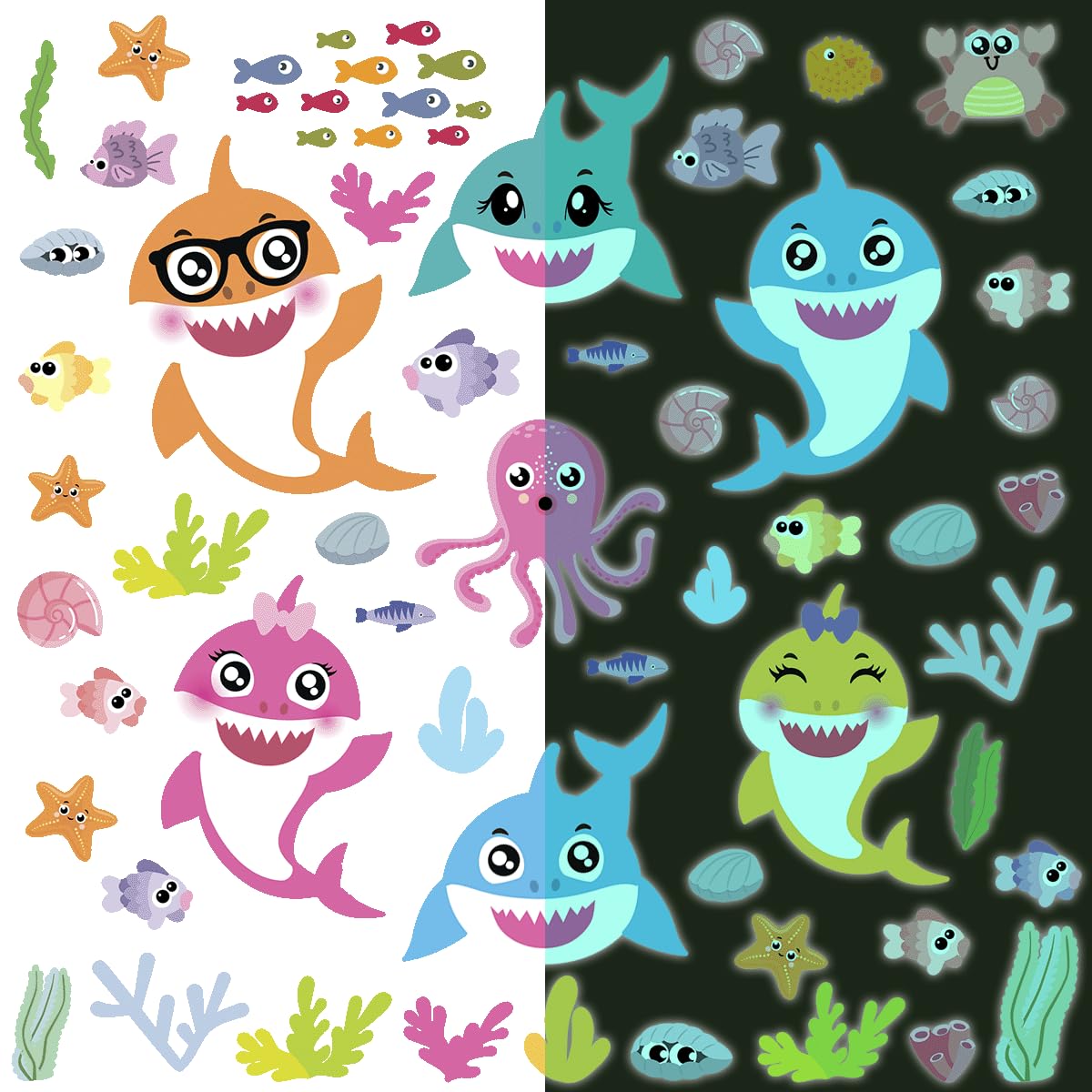 Ambiance Sticker Świecąca fosforyzująca naklejka ścienna dla dzieci fluorescencyjne zwierzęta morskie - H65 x Dł. 50 cm
