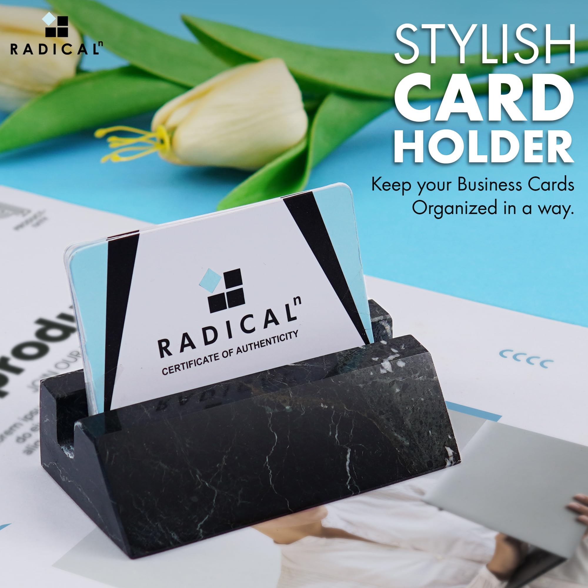 Radicaln Business Card Holder Black Handmade Marble Office Desk Organizers - Small Business Supplies Home Office Desk Dcor - Ideal for Gift Cards, Credit Card Holder, Table Card Holders - Image 2