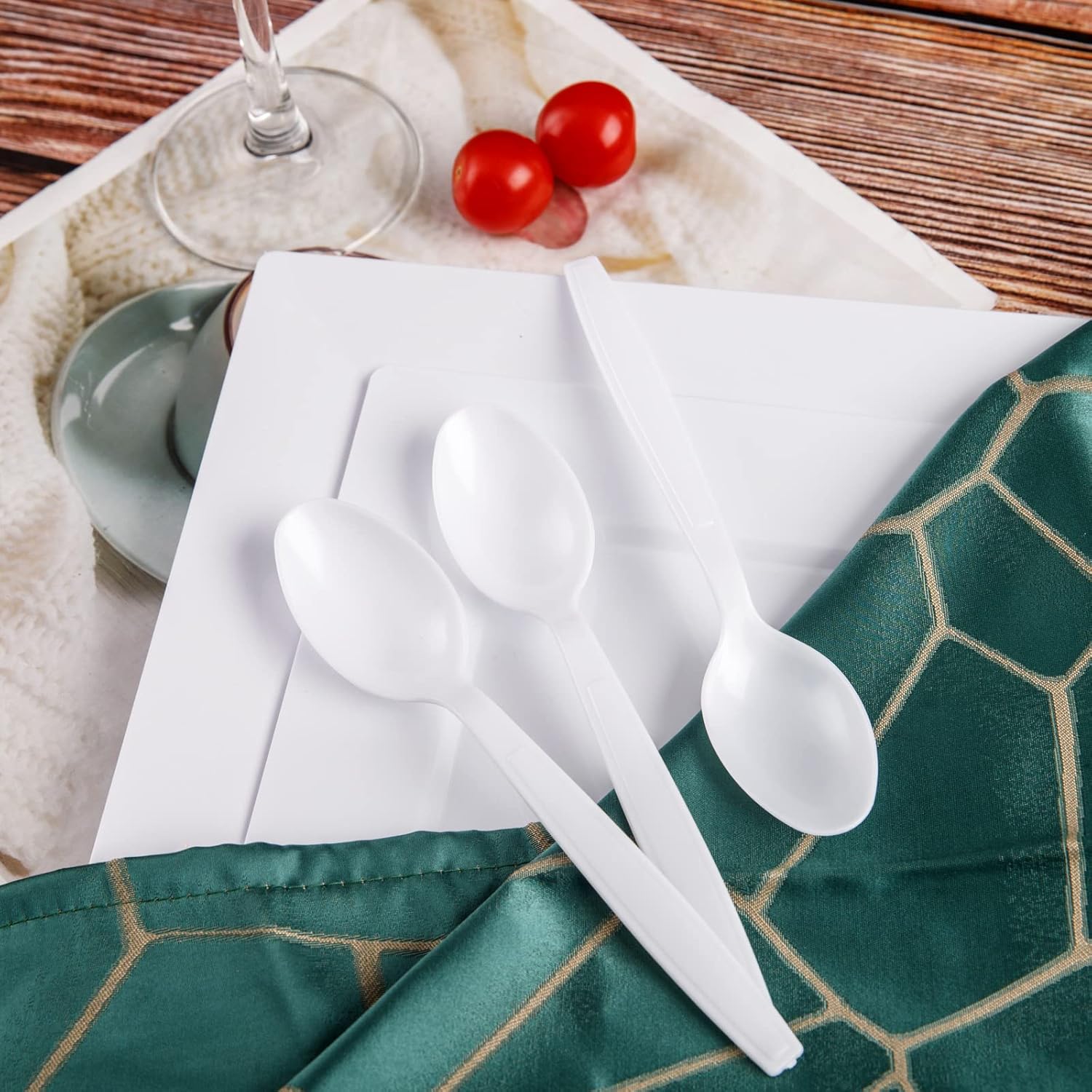 Liacere 360 PCS White Plastic Spoons - Heavy Duty White Cutlery - 6.7 Inch Disposable White Spoons - Heavyweight Disposable Spoons for Parties Dinners Catering Services Family Gatherings Restaurants : Health & Household