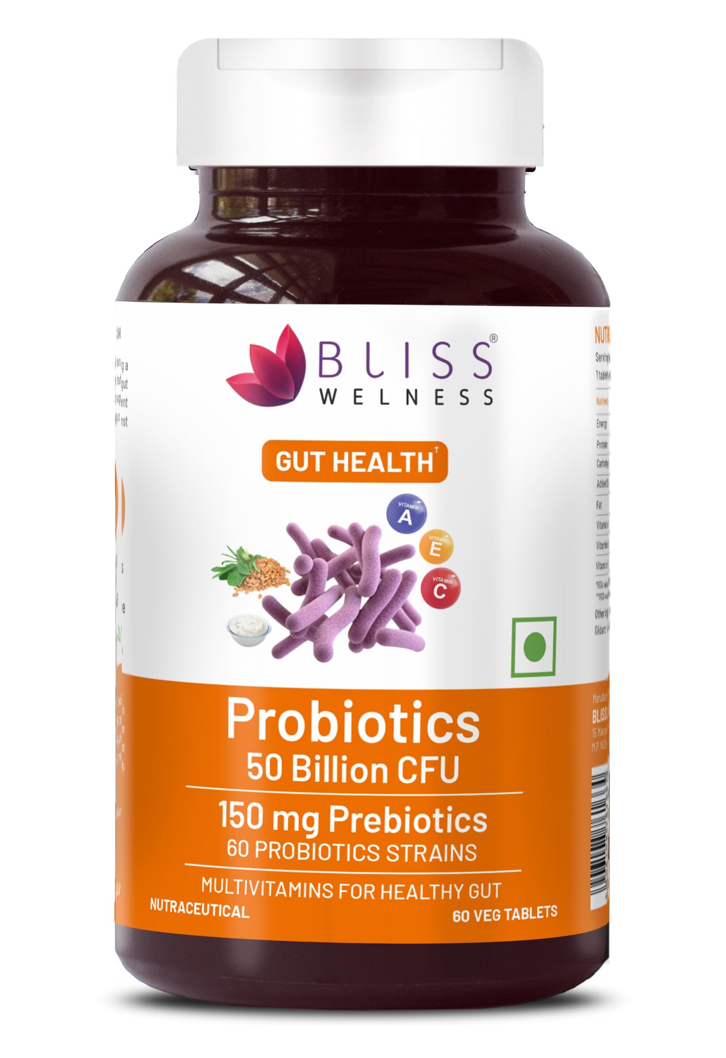 Bliss Welness Prebiotics and Probiotic Supplements 20 Billion CFU Digestive Enzymes With Galactomannan 120 mg | Improve Digestion, Immunity & Gut Health For Men and Women - 60 Tablets-image-15
