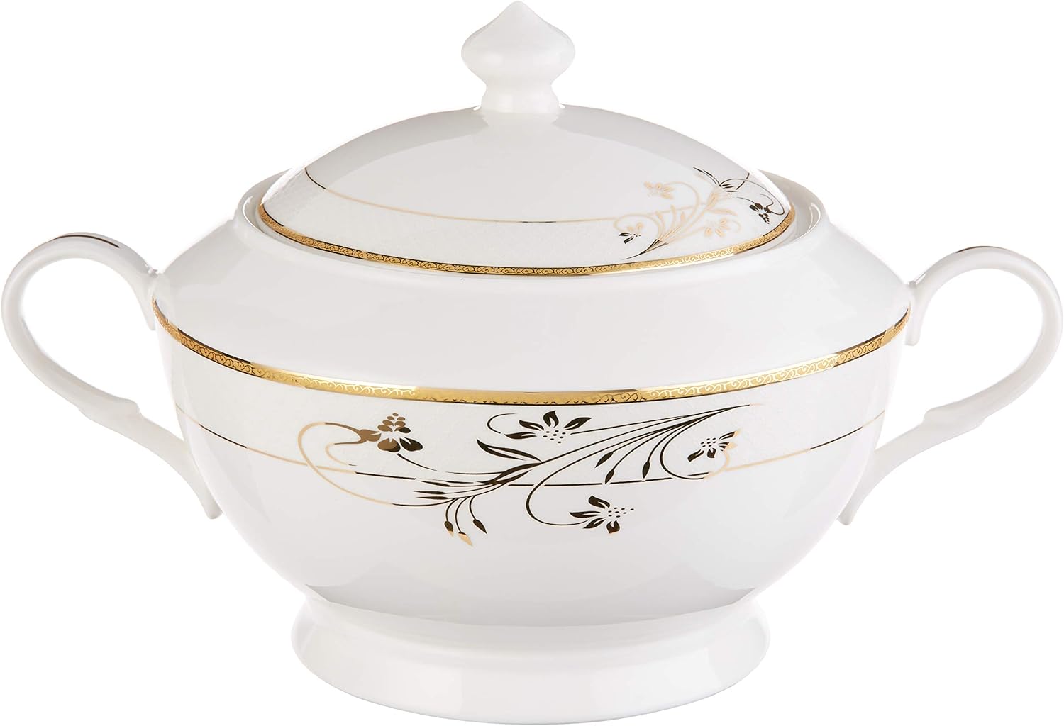 Lorenzo Import La Luna Collection Bone China Souptureen with Lid, Rosalia Pattern by Lorren Home Trends, Gold