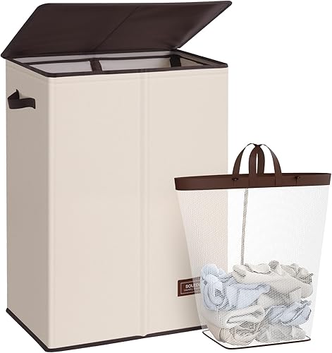 Miniatura 15 de SOLEDI Cesta de ropa con tapa, 100 L XL, cesta grande para la ropa sucia con bolsa removible, cestas de lavandería plegables, almacenamiento